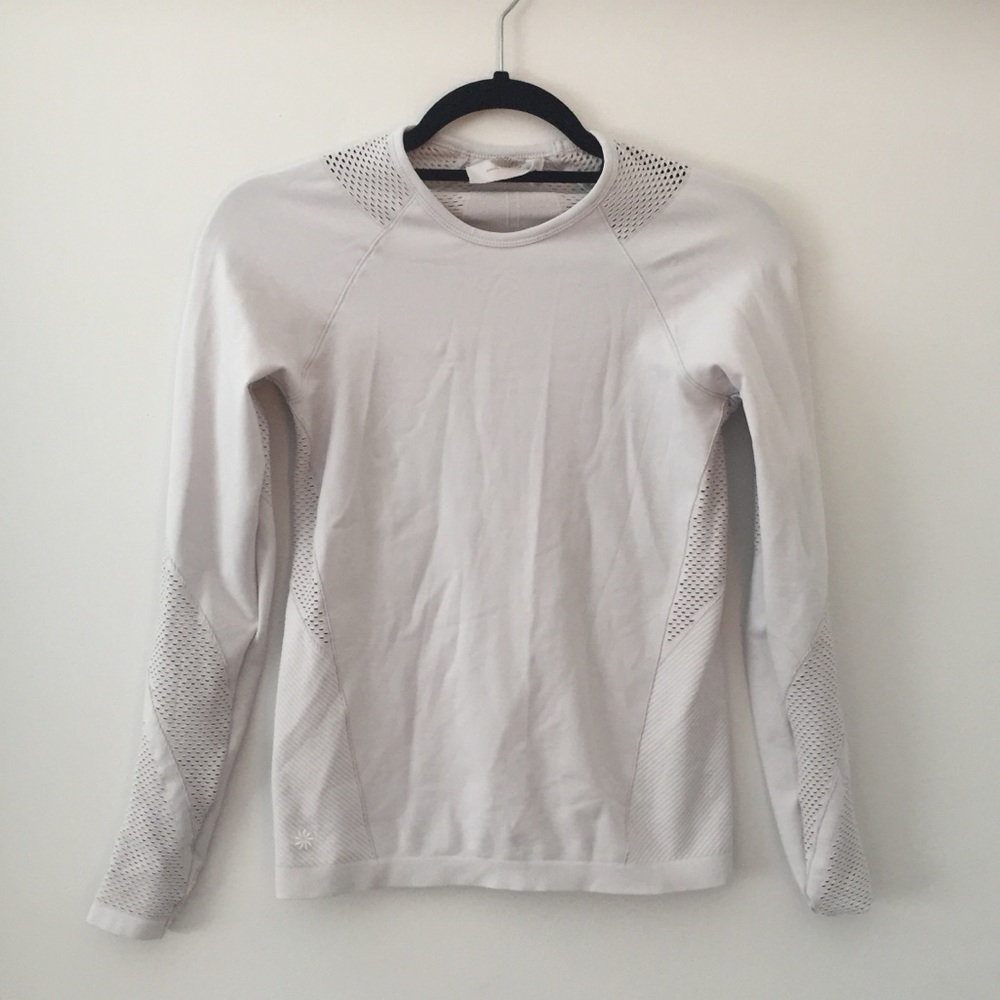 Lilac White Athleta Longsleeve Mesh Workout Top
